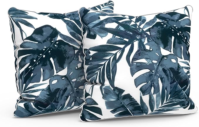 LVTXIII Outdoor Throw Pillow Covers Pack of 2 Patio Waterproof Pillow Cases Fade Resistant Accent Pillow Covers for Home and Garden Furniture Decoration, 20"x20", Palms Blue