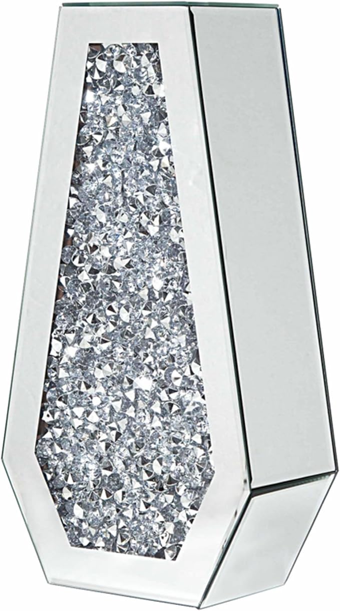 Crushed Diamond Mirrored Flower Vase Large Glass Vase Modern Crystal Decorative Mirror Vases Stunning Luxury Tall Floor Vase for Centerpieces Flowers Home Decor, Silver, 14" H. Can’t Hold Water.