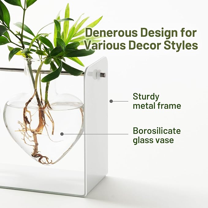 Rossny Metal Plant Propagation Station with 3 Clear Glass Vases - Desktop Plant Terrariums for Herbs, Ideal for Modern Home Office Garden Planter Decor, Gift for Plant Lovers, White