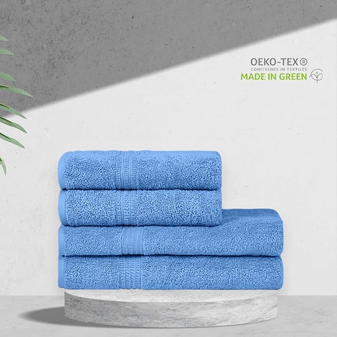 HOMELOVER 4 Piece Towel Set - 100% Organic Cotton 2 Bath Towels & 2 Hand Towels - 500 GSM, Hotel Quality, Soft, Highly Absorbent & Quick Drying Wash Towels for Kitchen & Bathroom (Sky Blue)