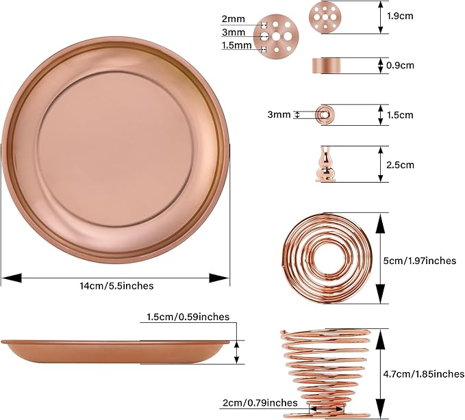 ZenBless 5 in 1 Incense Burner Holder, Palo Santo Holder, Sage Holder, Incense Sticks/Coil/Cones, 5.5 inches Brass Ash Catcher for Meditation Yoga Room(Rosegold)