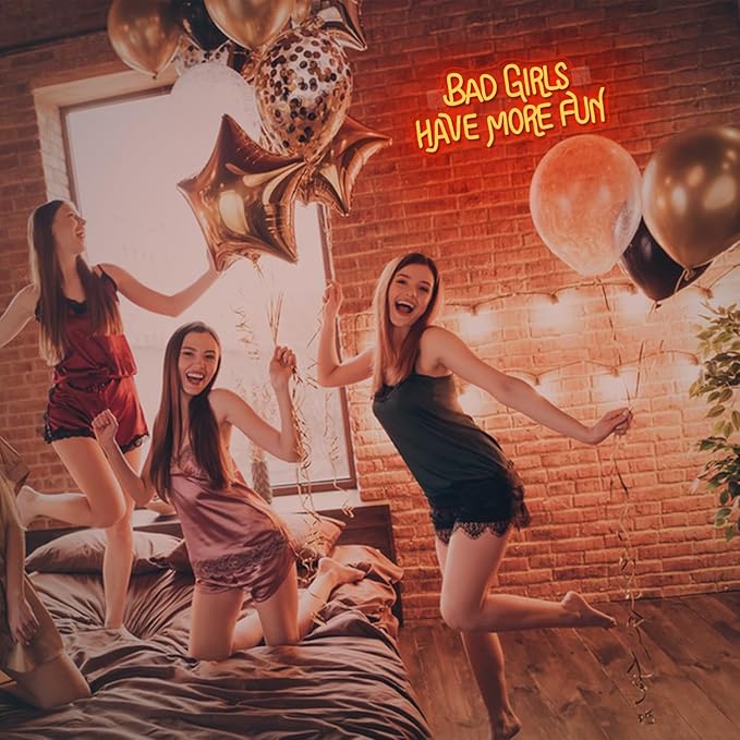 NOSUN Bad Girls Have More Fun Neon Sign for Wall Decor - Red LED Light Up Sign With USB for Bar, Party, Club, Bedroom - Girls Neon Decorations
