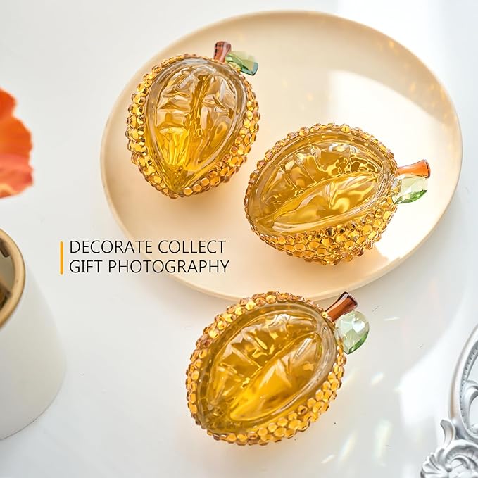 Crystal Durian Figurine, Glass Fruit Kitchen&Living Room Desk Decor, Yellow Handmade Art Glass Collectibles Gifts for Friends Housewarming Birthday