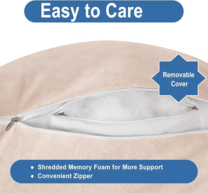 Reading Pillow for Bed Adult Size, Back Pillow for Sitting in Bed, Shredded Memory Foam Bed Chair Pillow with Arms, Pockets, Washable Cover (Pink, Large)