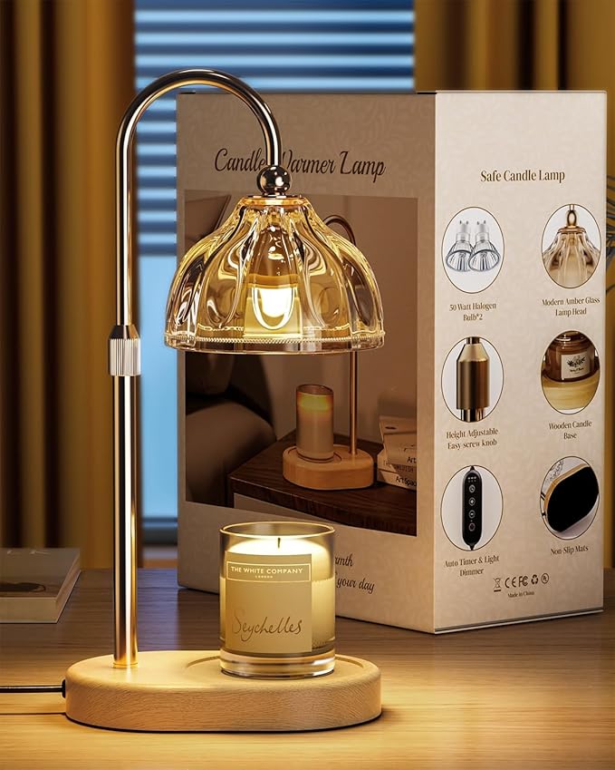 Candle Warmer Lamp with Timer and Dimmer - Candle Warmer Height Adjustable Scented Candles for Thanksgiving, Christmas, Mother's Day, Birthdays, and Housewarming Gifts(Gold)
