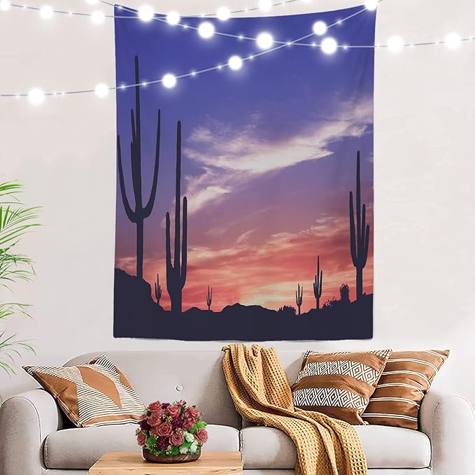 BaoNews Desert Sunset Landscape Tapestry,Colorful Sunset in Arizona Desert Large Wall Hanging Polyester Tablecloths Tapestry Bedroom Room Living Room Dorm 82.7 x 59.1 Inches