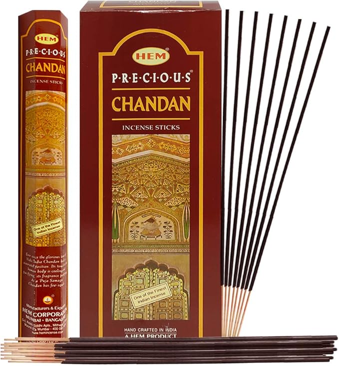 Precious Chandan (Indian Sandalwood) Incense Sticks and Incense Stick Holder Bundle Insence Insense Hem Incense Sticks
