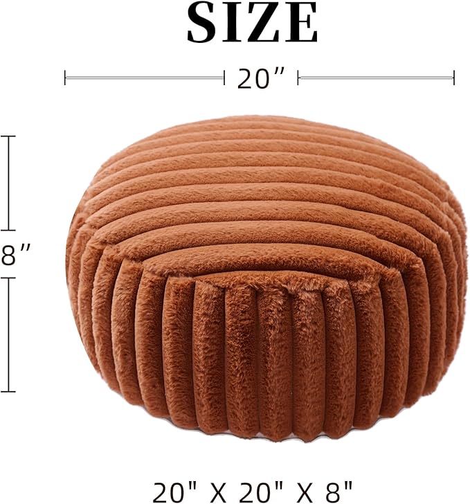 Unstuffed Pouf Ottoman Soft Bean Bag Storage Farmhouse Pouf Cover 20x20x8 Inches Decorative Floor Footrest for Living Room Bedroom Outdoor (Caramel, Round)