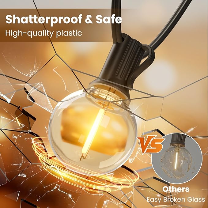 RTTY Outdoor String Lights 180ft, G40 Led Patio Globe Lights with 93pcs Bulbs,Shatterproof Waterproof Connectable Hanging for Porch Cafe Bistro Backyard Gazebo Balcony Deck Party