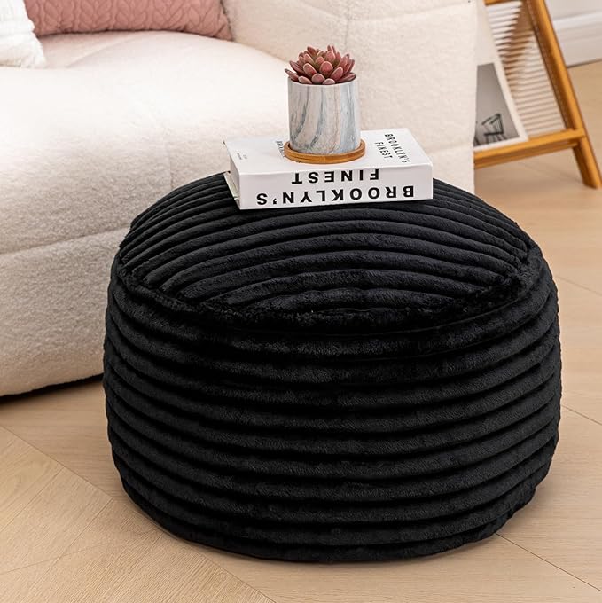 Asuprui Pouf Ottoman Unstuffed Ottoman Foot Rest Floor Pouf 20x20x12 Inches Round Bean Bag Chair Foldable Floor Chair Storage for Living Room Bedroom Black Stripe
