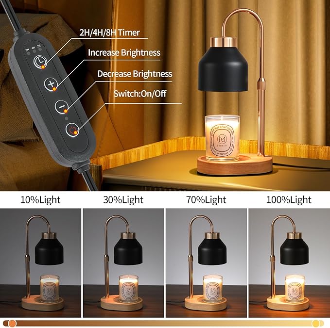 Candle Warmer Lamp with Dimmer and Timer,Home Decor Lamp for Scented Jar,Electric Wax Melt Warmer,Mother's Day/Birthday/Christmas Gifts for Mom/Wife,Adjustable Height,with 2 Bulbs