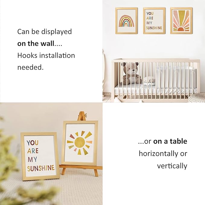 You Are My Sunshine Wall Decor for Girls Bedroom - Boho Framed Wall Art, 8'' x 10'' Set of 4, Rainbow Nursery Decor for Classroom, Playroom