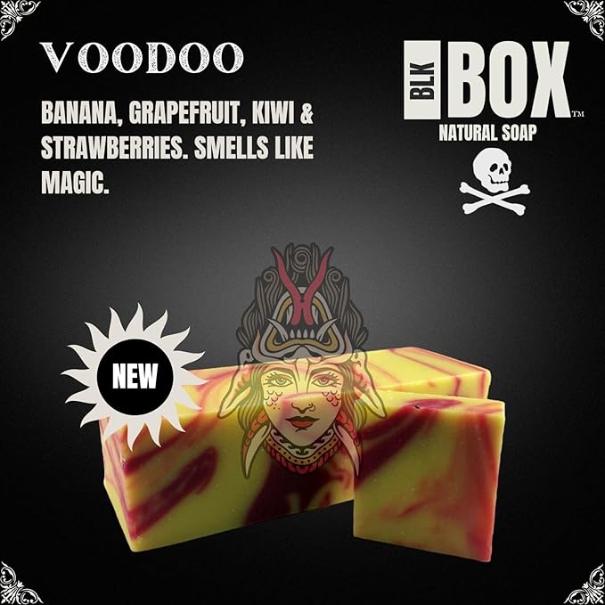 USA MADE 5oz Men's Natural Bar Soap Made from Moisturizing Natural Oils - Handmade Cold Process Soap No Harsh Chemicals, Grapefruit Strawberry Banana Scent (VOODOO)