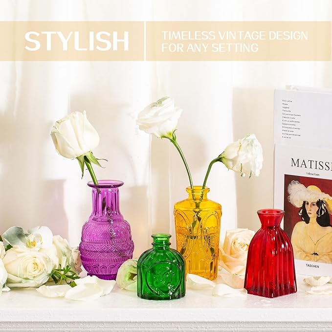 24PCS Mini Bud Vases As Wedding Centerpieces for Tables,Colorful Bud Vases for Flowers,Small Flower Vases Suitable for Birthday Party,Anniversary,Wedding Reception,Baby Shower (Colorful)