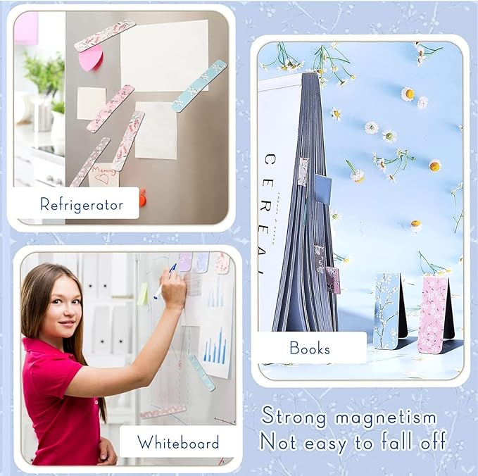 Dianelhall 48 Pcs Magnetic Bookmarks for Women Floral Book Markers Flower Bookmark Assorted Book Magnets Page Markers Clip Magnetic Bookmarks for Books Students Women Reading