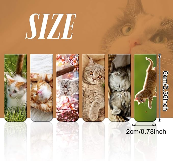 Zonon 12 Pieces Magnetic Bookmarks Cats Magnet Page Markers Assorted Cute Book Markers Clip Set for Teachers Students Reading School Office Home Supplies, 12 Styles