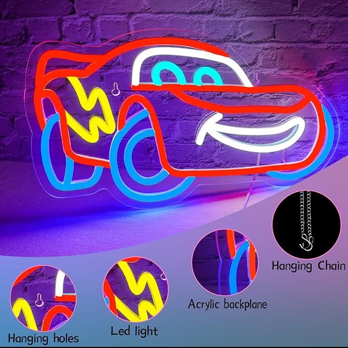 Sports Car Neon Sign, Racing Car LED Sign, 14.6x8.3x0.6 inches, Acrylic Neon Wall Sign for Man Cave, Garage, Party Decoration