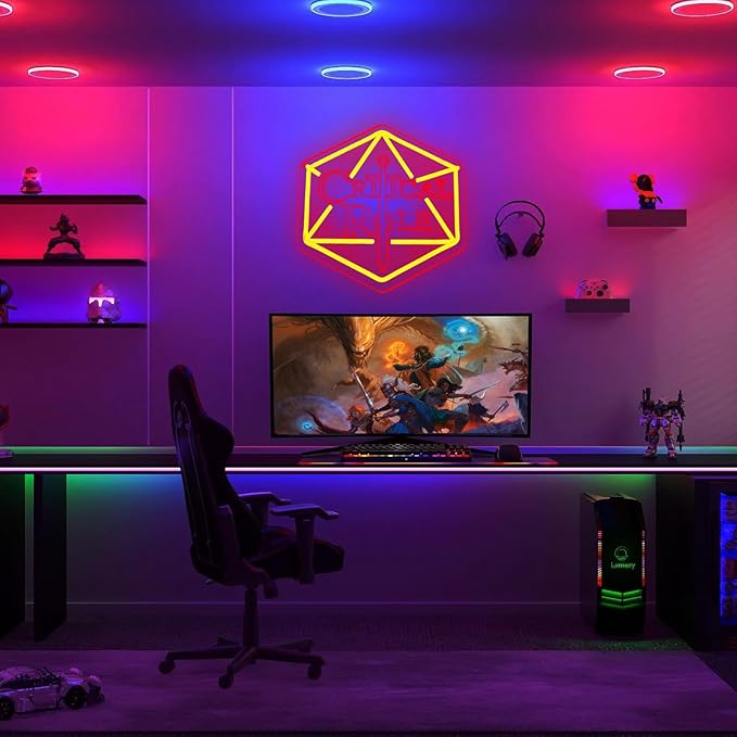 DND Neon Signs for Wall Decor,Dimmable Dungeons and Dragons LED Game Signs,USB Powered Neon Lights for Man Cave, Game Room Decor, Best Gifts for Critical Role Gamer Fans