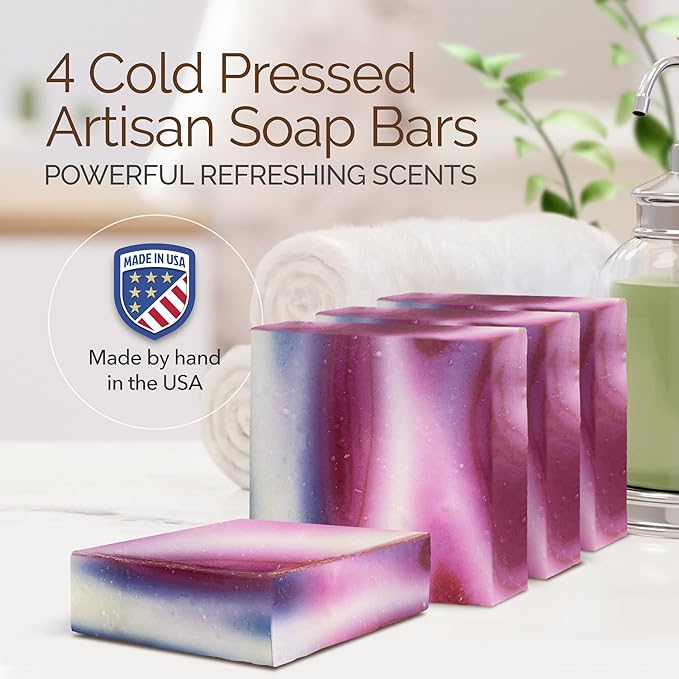 Handmade Natural Bar Soap Gift Set - 100% All Organic Vegan Bath Moisturizing Handmade Artisan Scented Cold Process Fragrant Soaps with Essential Oil - 4 Pack (Wild Passion)