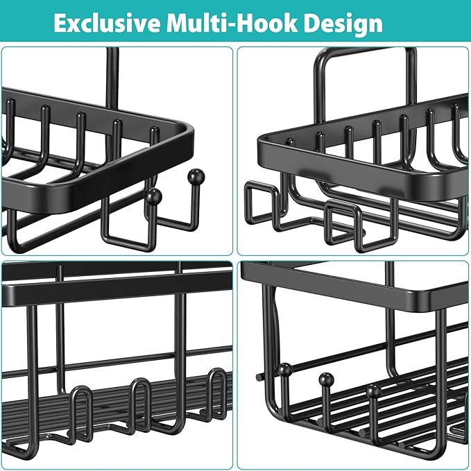 Shower Caddy 6 Pack, 13in Large Capacity Shower Organizer, Sturdy Adhesive Shower Shelf for Inside Shower, Rustproof Stainless Steel Shower Shelves with 10 Hooks