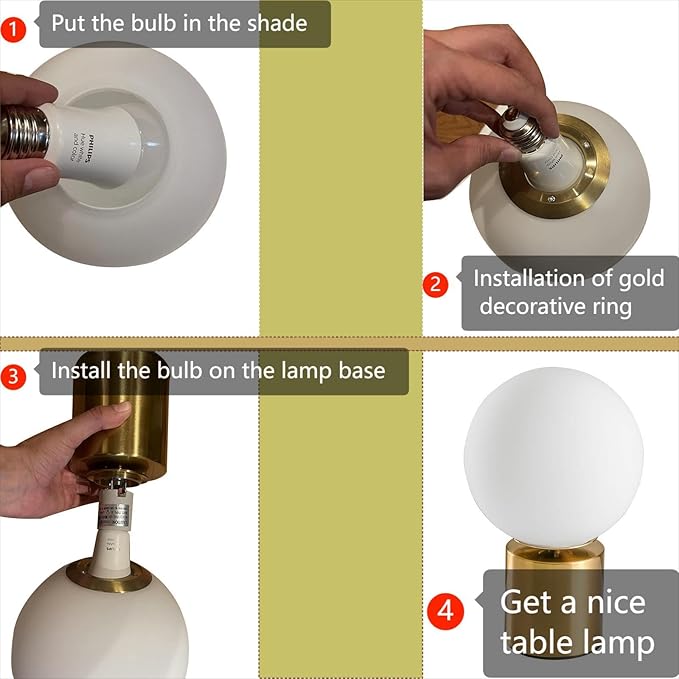 11 Inch Modern Gold Globe Table Desk Lamp,Vintage Mid Century Round Table Lamp with White Glass Shade Metal Base for Bedroom Bedside Lamp Living Room End Table