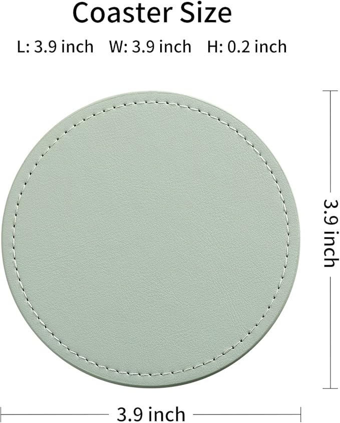 CASEGRACE Drink Coasters with Metal Holder Stand Set of 6, PU Leather Absorbent Coasters with Cork Base Table Coaster Set Decorative Coffee Cup Coasters Housewarming Gift for Home Decor