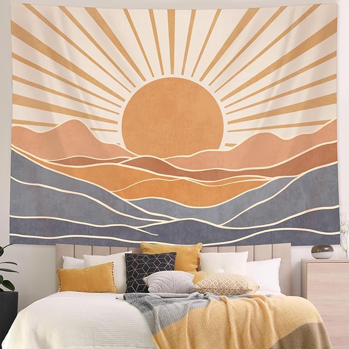 Lunerfex Boho Sun Tapestry Sunset Wall Tapestry, Mountain Tapestries for Bedroom 80s Tapestries Wall Hanging for Bedroom Living Room Wall Decor Boho-3 60"x80"