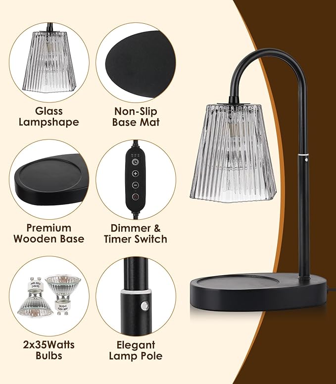 Candle Warmer Lamp - Electric Candle Lamp Warmer with Dimmer Adjustable Height Timer Lamp Candles Warmers Vintage Nightstand Lamp Sets with 2 Bulbs(Grey)