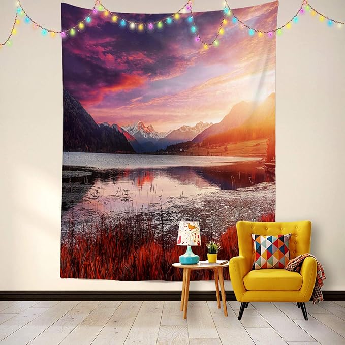 BaoNews Rose Madder Natural Redwood Trees Tapestry,Landscape Lake Large Wall Hanging Polyester Tablecloths Tapestry Bedroom Room Living Room Dorm 59 1 x 39 4 Inches