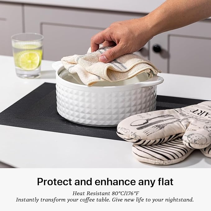 LEXMORE PlaceMats Set of 12 Vinyl/Plastic Woven Place Mats for Kitchen Table Indoor/Outdoor Washable PlaceMat Wipeable Dining Table Mats(Black Cube)