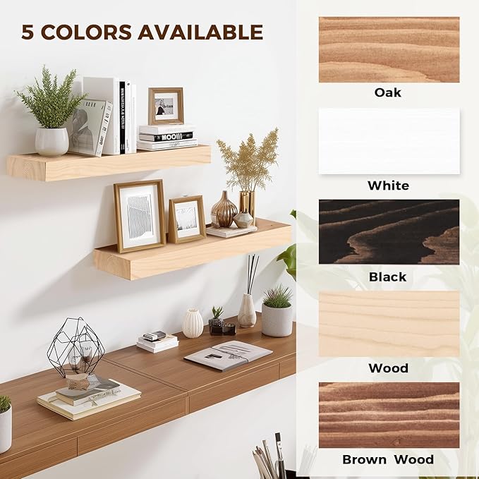 17x8x1.6 inch Floating Shelves Set of 2 – Solid Wood Rustic Wood Wall Mounted Shelf for Kitchen, Bathroom, Living Room