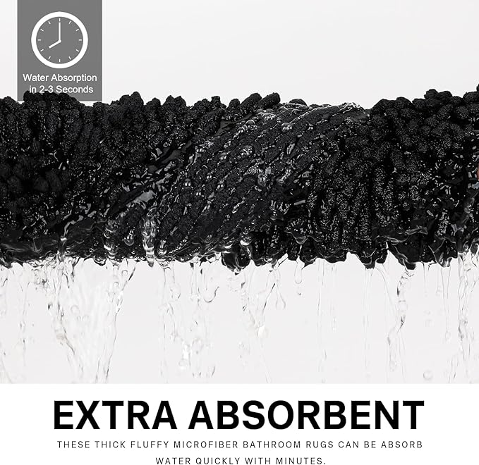 Bathroom Rugs 2 Pieces Chenille Bath Rug Mat, Extra Thick and Soft Absorbent Bath Rugs, Machine Washable, Non-Slip Plush Bath Mats for Tub, Shower, and Bath Room (Black, 32"x20"+24"x16")