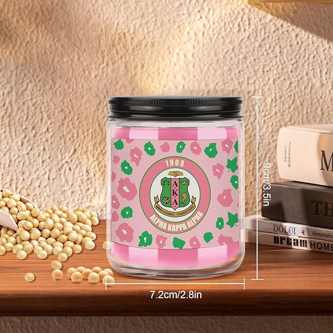 AKA Sorority Gifts,Pink and Green 7oz Scented Candle Sorority Paraphernalia Gifts for Sister Friend,Sorority Scented Home Decor Gift(aka-Leopard Print)