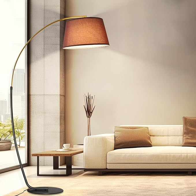 Arc Floor Lamp,74" Tall Floor Lamps,Vintage Floor Lamp Gold & Black Arched Pole Design,15W Dimmable RGB Bulb(LED) Included