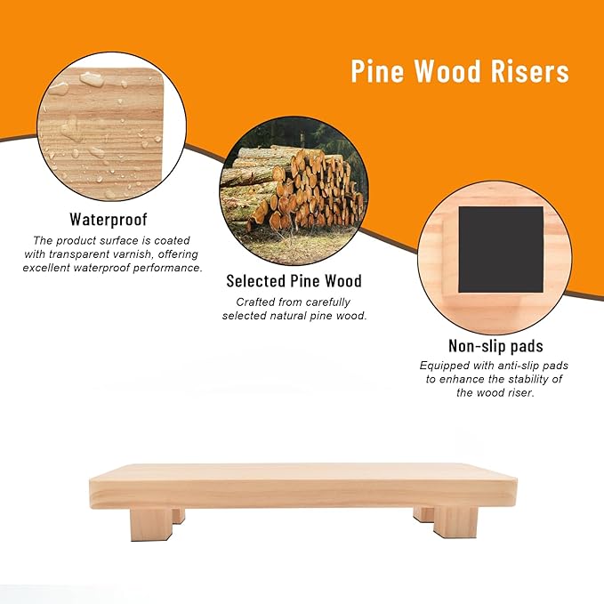 Wooden Display Riser, Natural Pine Wood, Rectangular Pedestal Stand, 11.8x4.7x2 Inch, Painted Finish