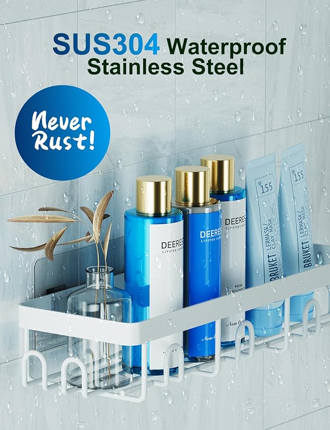 GVY Shower Organizer 5 Pack, Adhesive Shower Caddy Bathroom Shelves,Rustproof Bathroom Organizers and Storage for Home Decor, No Drilling Shower Shelves for Apartment Essentials