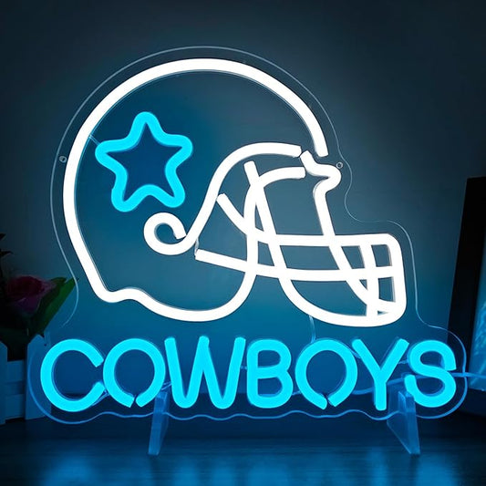 Cowboy Football Neon Sign for Wall Decor Dimmable sports Team Helmet Led Signs Cowboys Neon Light Signs for Man Cave Light Up Signs for Bedroom Boys Home Bar Club Party Gifts