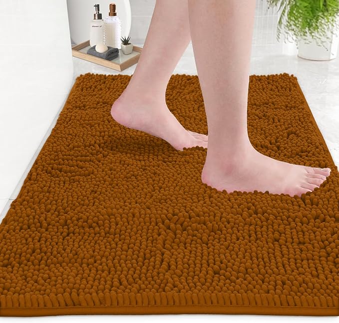 LuxUrux Bathroom Rug Set-Extra-Soft Plush Bath mat Shower Bathroom Rugs,1" Chenille Microfiber Material, Super Absorbent (30" x 20" Plus 23" x 15", Pumpkin)