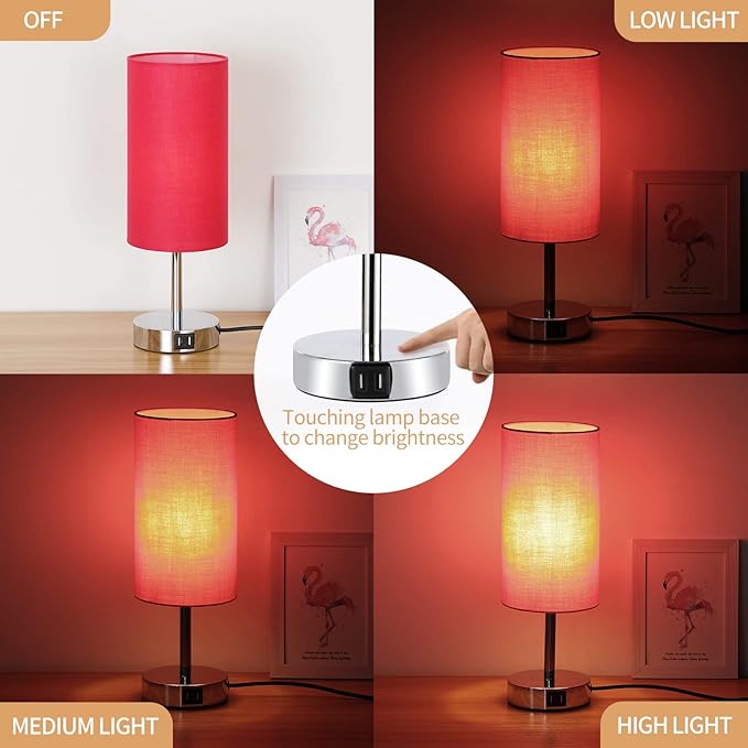 Yarra-Decor Bedside Lamp with USB Port - Touch Control Table Lamp for Bedroom (Red)