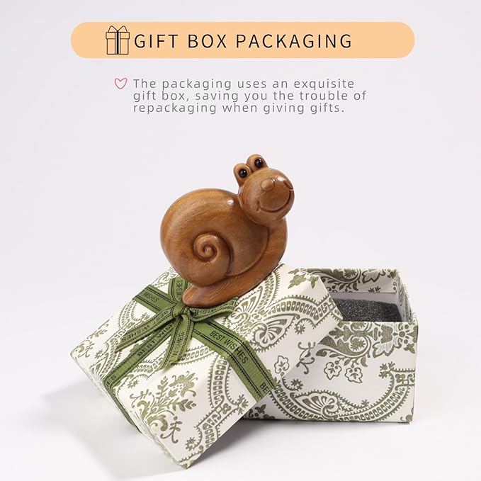 Snail Wooden Figurine,Gift Decoration Hand-Carved Wood Look Art Carved Garden Statue,Lovely Home Decor Figurine Suitable for Office Desk, Desktop, Living Room, Bedroom, Bookshelf, etc.