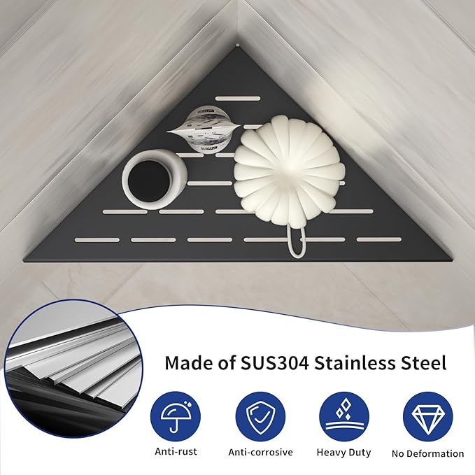 Corner Shower Shelf, 12" Matte Black 304 Stainless Steel Slot Design Recessed Corner Shelves 2 Pack Bathroom Shelf Rack for Tiled Wall, Large Size