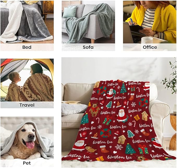 Custom Christmas Blanket | Personalized Blanket for Boys Girls | Plush Cozy Customized Name Blanket | Personalized Gifts Name Blanket for Birthday Christmas | 90"x120"-Familys/King Size