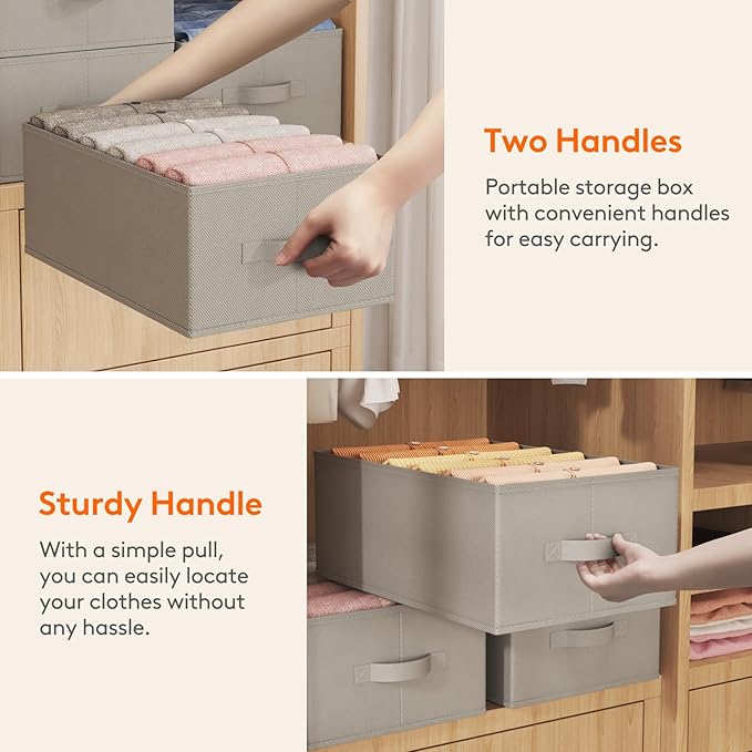 Lifewit Wardrobe Clothes Organizer 3 Pack, Large Size 6 Grids Closet Jean Storage Bins with Handles and Support Boards, Foldable Drawer Dividers for Sweater, Pants, T-shirt, Hoodie, Dress, Grey