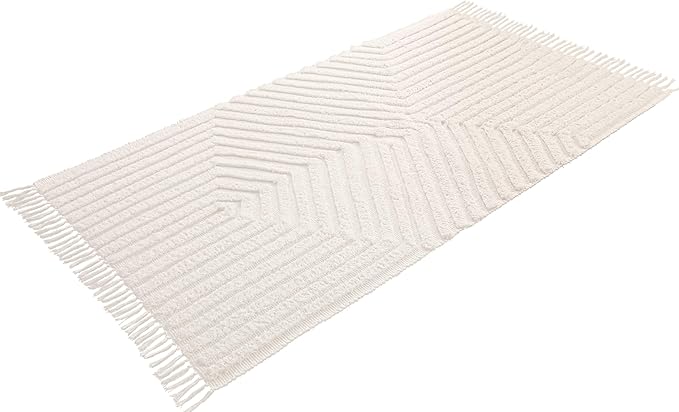 Boho Rugs for Living Room 4x6, Farmhouse Cotton Area Rug for Bedroom, Washable Tufted Indoor Floor Carpet for Kitchen Dorm Office Dining Room Office Home Decor,Light Linen