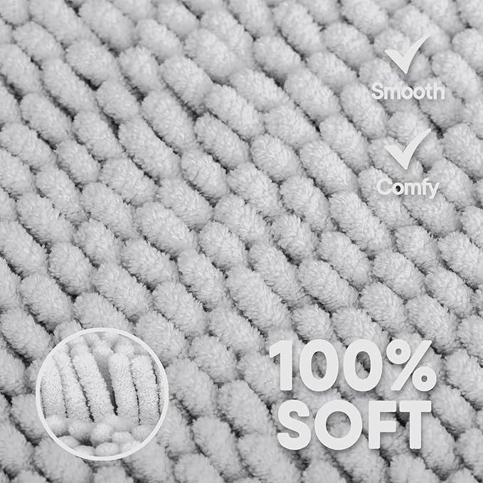 Light Gray Bathroom Rugs 2 Pieces Chenille Bath Rug Mat, Extra Thick and Soft Absorbent Bath Rugs, Machine Washable, Non-Slip Plush Bath Mats for Tub, Shower, (Light Gray, 32"x20"+24"x16")