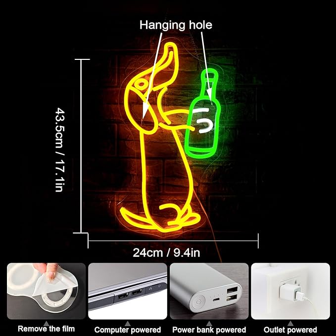 NOSUN Dog Beer Neon Sign for Wall Decor - Animal Bar Light, Yellow Neon Light, Perfect for Cave, Home Bar, or Birthday Party