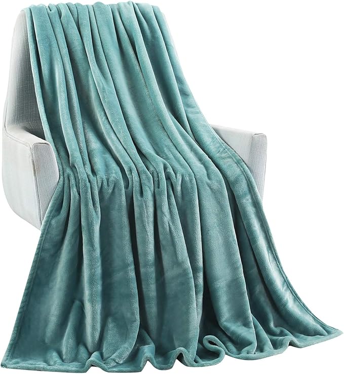 TASTHROW Large Flannel Fleece Throw Blanket, 50×70 Inch - Cozy Lightweight Thick Blanket - All Seasons Suitable for Women, Men and Kids (Bluishgreen)