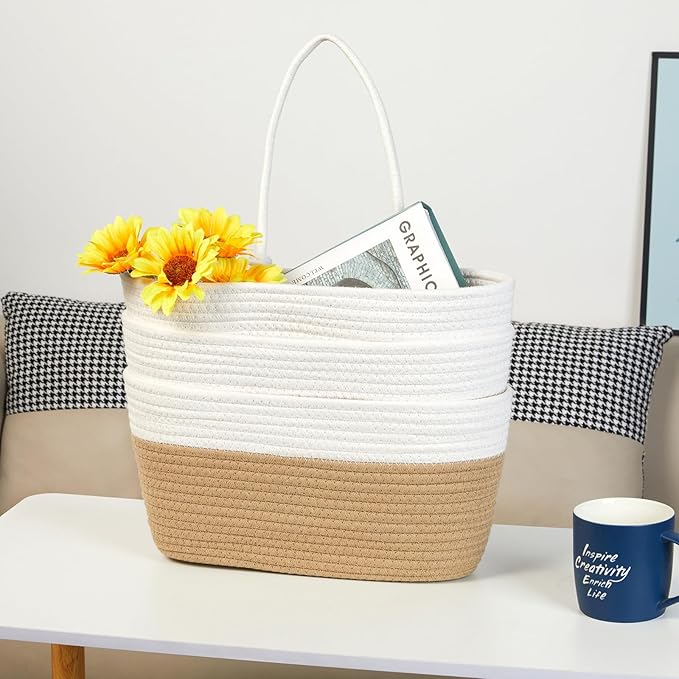 DULLEMELO Hanging Storage Basket for Organizing, 3-Tier Over The Door Organizer, Woven Wall Basket Decor Hanging Baskets for Storage, Versatile Storage for Every Room, White&Jute