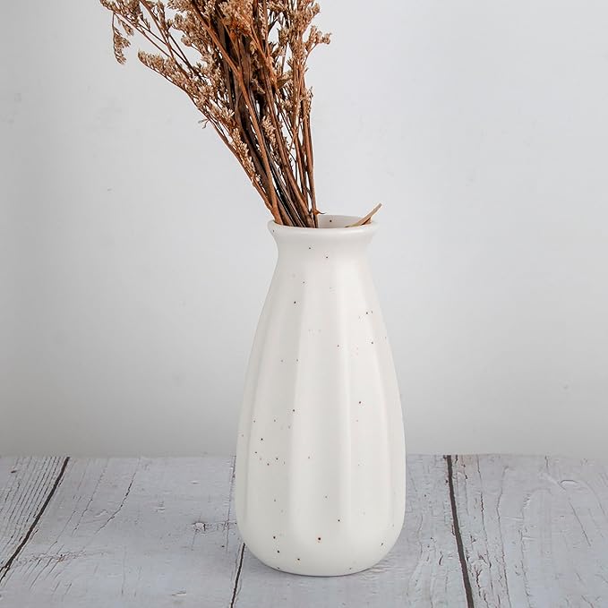Set of 4 Small White Ceramic Vases Table Flower Vase Modern Decorative Vases for Pampas Grass, Small Vase for Home Living Room Dining Table Farmhouse Office Decor-4.9inch High