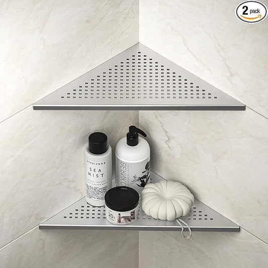 Corner Shower Shelves, 12" Brushed 304 Stainless Steel Recessed Shelf for Bathroom, Grout in Shelf for Tiled Wall, 2 Pack Large Size, No Drilling Needed